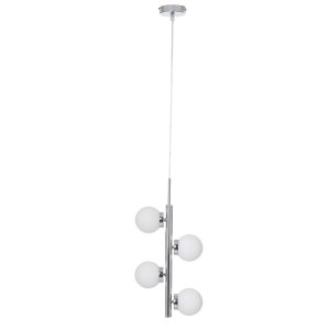 LÁMPARA TECHO TUBO METAL CROMADO DORADO Y TULIPA ESFERA CRISTAL BLANCO