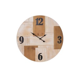 RELOJ PARED EFECTO PATCHWORK MADERA. 50x50cm