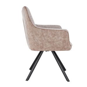 SILLON LEIA, ASIENTO GIRATORIO 360º CON RETORNO. TAPIZADO BEIGE Y MARRON TIERRA ANTIMANCHAS, PATAS METAL NEGRO