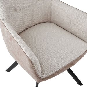 SILLON LEIA, ASIENTO GIRATORIO 360º CON RETORNO. TAPIZADO BEIGE CLARO Y MARRON TIERRA ANTIMANCHAS, PATAS METAL NEGRO