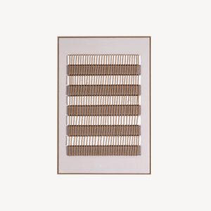 CUADRO OLEO 80*120 CM. MARCO BLANCO, FONDO RAYAS BEIGE