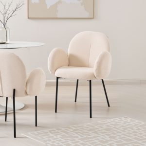 SILLA MARGOT, TAPIZADO BEIGE, PATAS METAL NEGRO