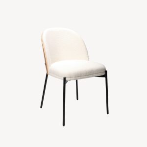 SILLA INGRID 80*51*59 CM, ASIENTO CHAPA ROBLE CURVADO, TAPIZADO BOUCLE BLANCO Y PATAS METALICAS EN NEGRO, TEJIDO AQUACLEAN