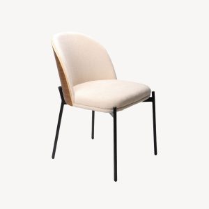 SILLA INGRID 80*51*59 CM, ASIENTO CHAPA NOGAL CURVADO, TAPIZADO BEIGE Y PATAS METALICAS EN NEGRO, TEJIDO AQUACLEAN