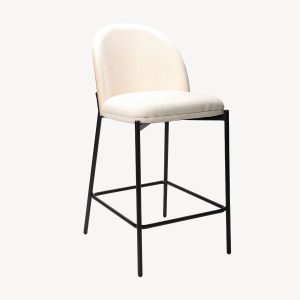 TABURETE INGRID 90*51*59 CM, ASIENTO CHAPA ROBLE CURVADO, TAPIZADO BEIGE Y PATAS METALICAS EN NEGRO, TEJIDO AQUACLEAN