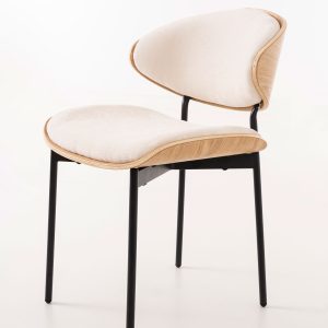 SILLA LENA 75*50*55 CM, ASIENTO CHAPA ROBLE CURVADO, TAPIZADO BEIGE Y PATAS METALICAS EN NEGRO, TEJIDO AQUACLEAN