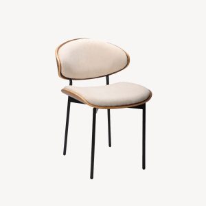 SILLA LENA 75*50*55 CM, ASIENTO CHAPA NOGAL CURVADO, TAPIZADO BEIGE Y PATAS METALICAS EN NEGRO, TEJIDO AQUACLEAN