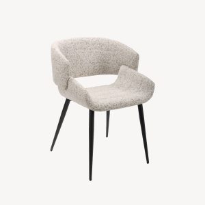 Silla Greta 77 × 57 × 60 cm, asiento curvado tapizado con tela ignífuga y EasyClean, patas metálicas en negro