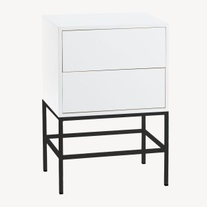 MESITA PUSH 2 CAJONES LACADA BLANCO. BASE METAL NEGRO. 74*48*33,5 CM