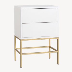 MESITA PUSH 2 CAJONES LACADA BLANCO. BASE METAL ORO. 74*48*33,5 CM