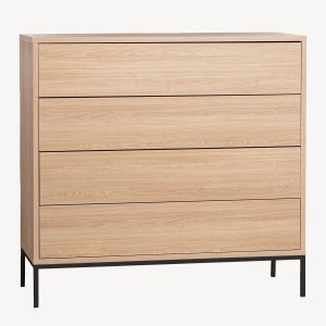 COMODA PUSH 4 C. CHAPA ROBLE, BASE METAL NEGRO. 100*95*40 CM