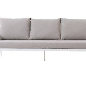 SET 4 EXTERIOR CORINTO, SOFAS Y MESA DE CENTRO ALUMINIO BLANCO CON MADERA SINTETICA Y ASIENTOS BEIGE