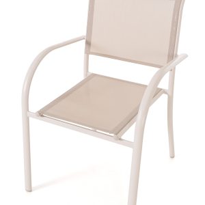 SILLA VALENTINA APILABLE, ALUMINIO BEIGE Y TEXTILENE BEIGE. 86*56*64 CM